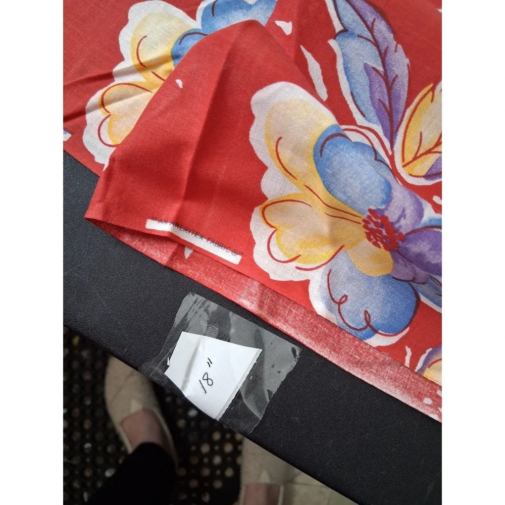 Vintage Ameritex Fabric Red w/ Blue White Florals Cotton Fabric MCM 54 Inches
